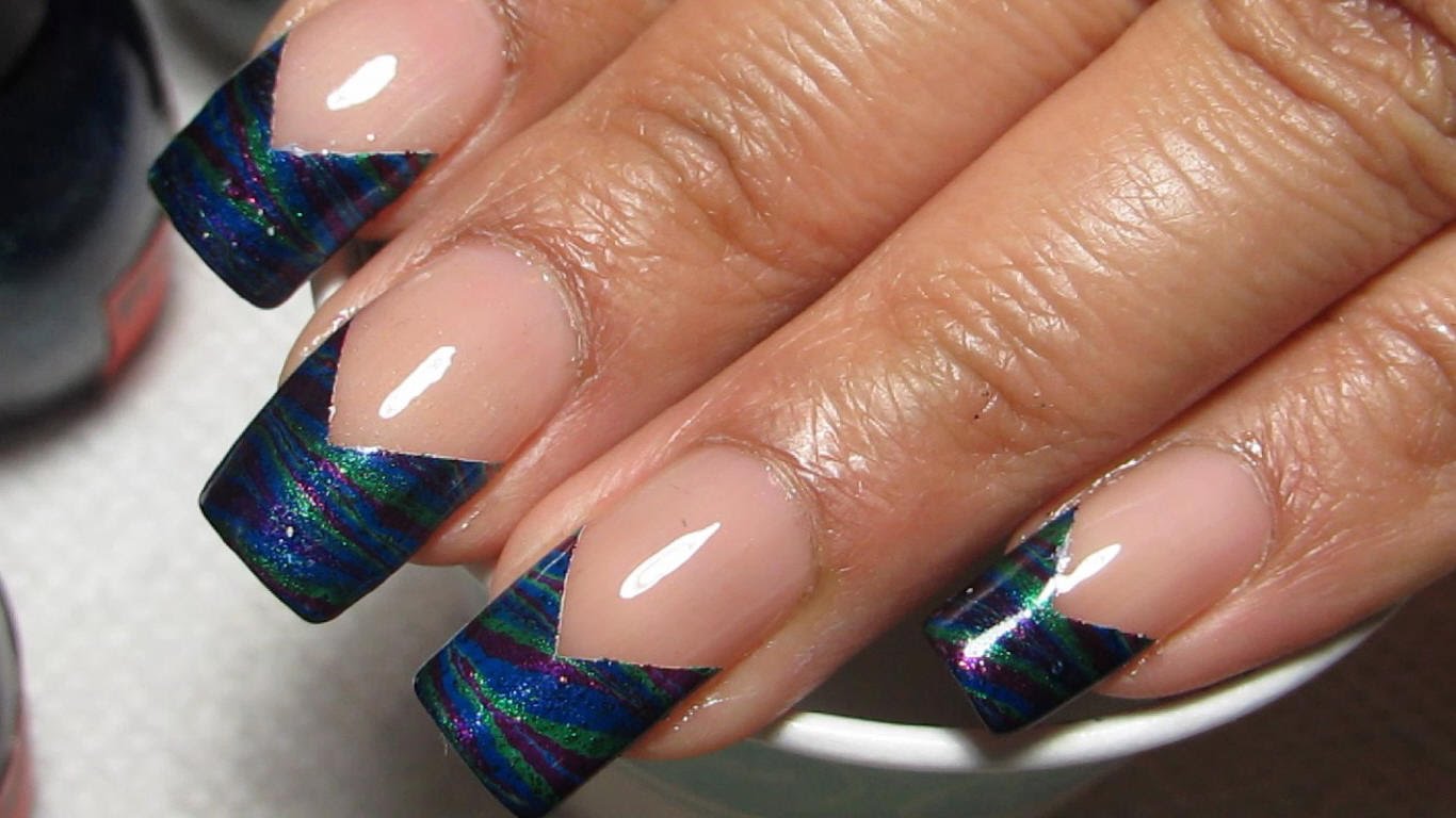 Try This Gorgeous Chevron French Tip Water Marble Nail Design! 