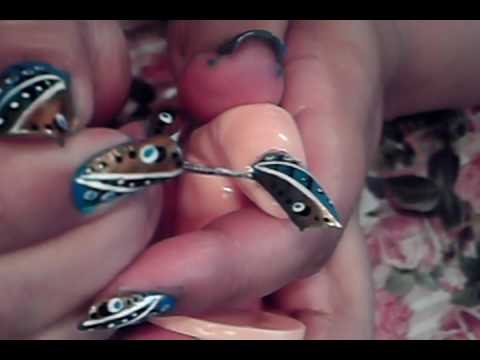 Try Out This Funky Blue Black White Gold Nail Art Design