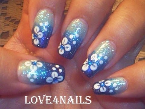 Feel Summer Ready With This Fun Hawaiian Flower Blue Gradient Nail Feel Summer Ready With this Fun Hawaiian Flower Blue Gradient Nail Art Design! Tutorial Video - Feel Summer Ready With This Fun Hawaiian Flower Blue Gradient Nail