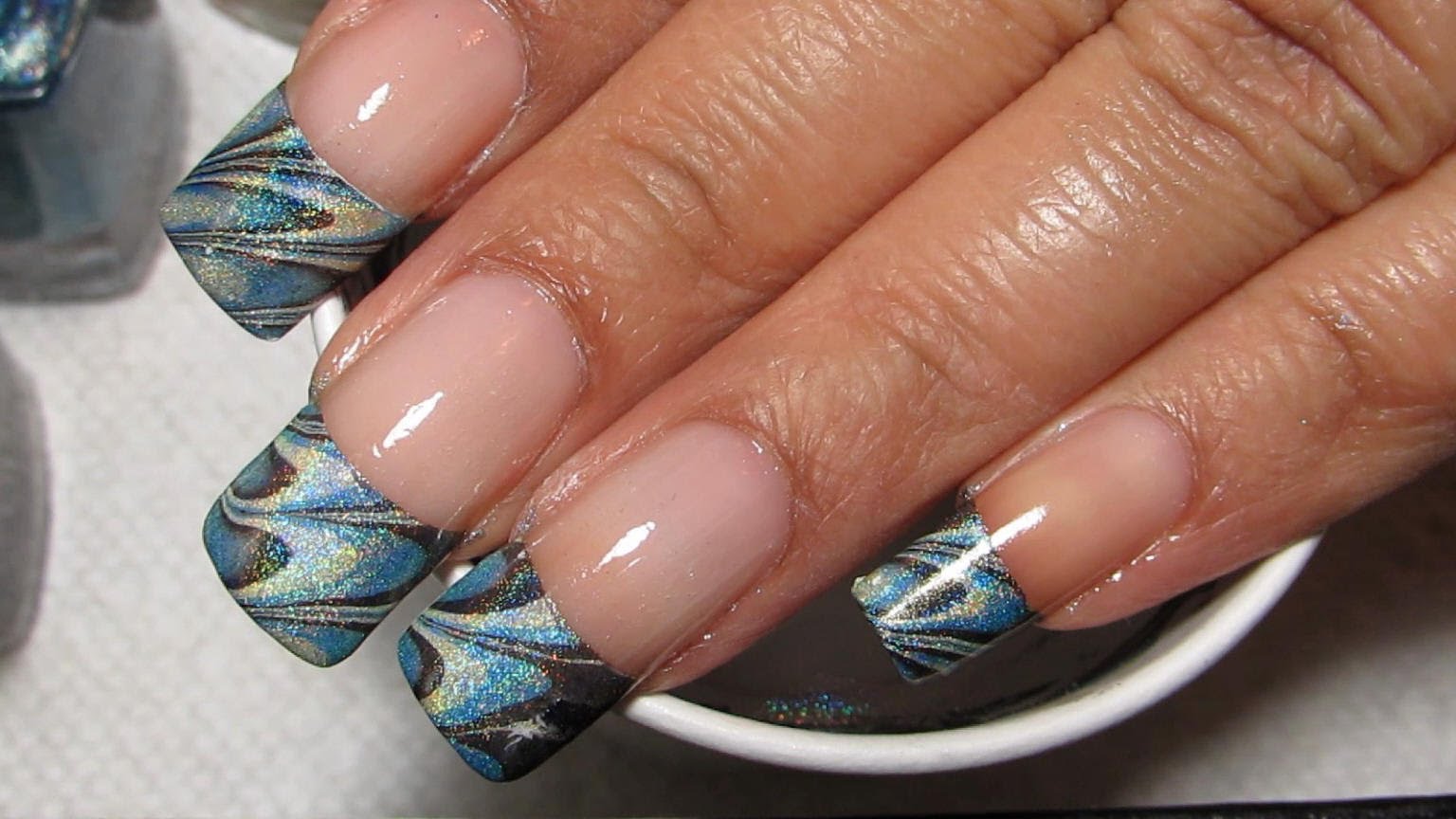 Test Your water Marble Skills With This Awesome French Tip Holographic Water Marble Nail Art! Test Your water Marble Skills With This Awesome French Tip Holographic Water Marble Nail Art!